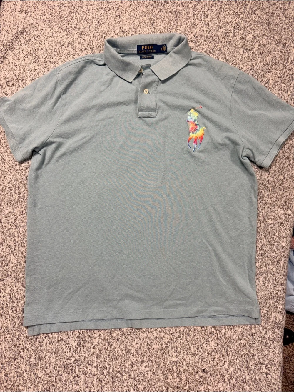 Polo by Ralph Lauren mens Light Blue Polo Shirt with Multicolor Pony